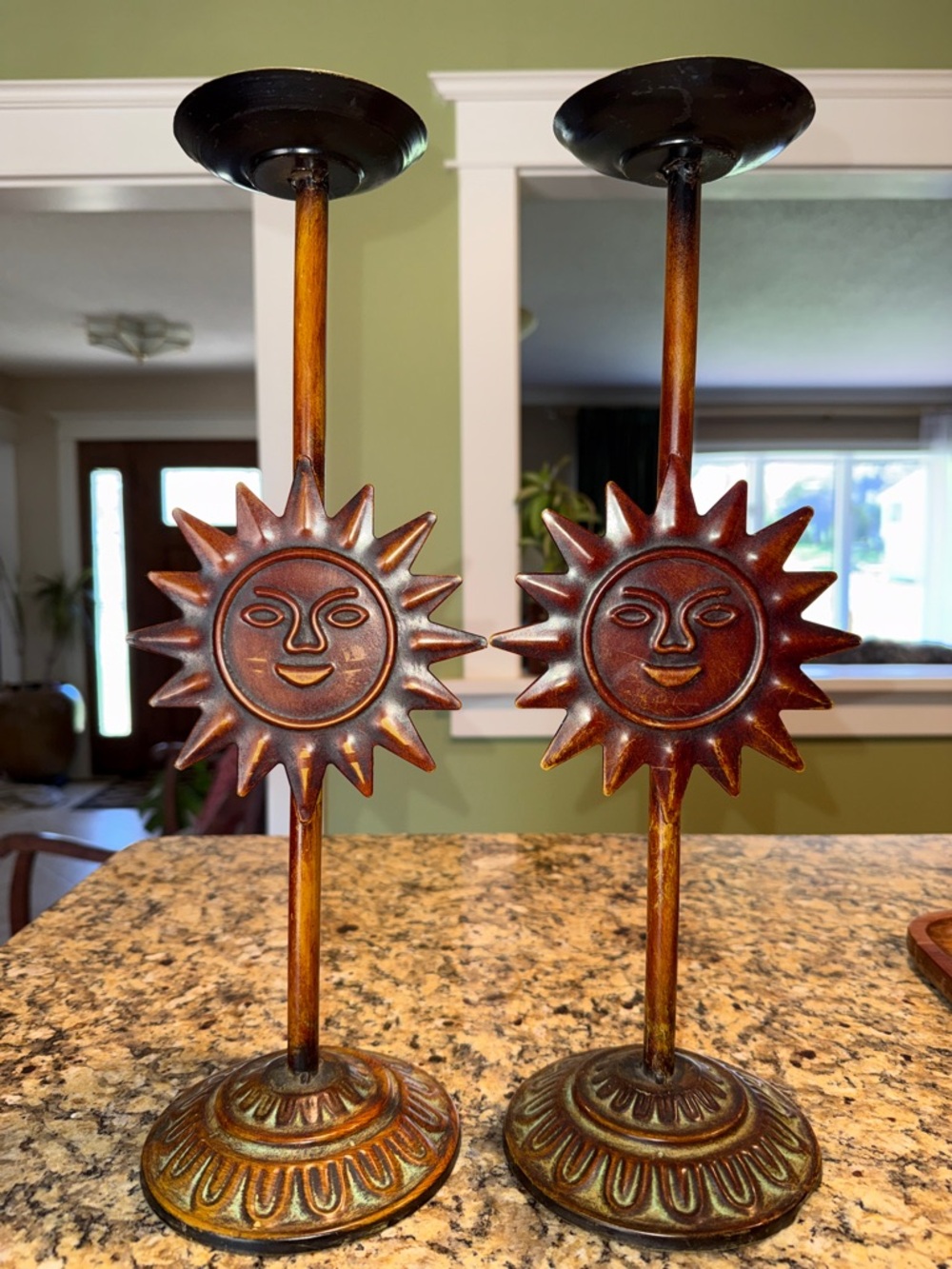 Pair Vintage 90s Celestial Sun Pillar Candle Holders